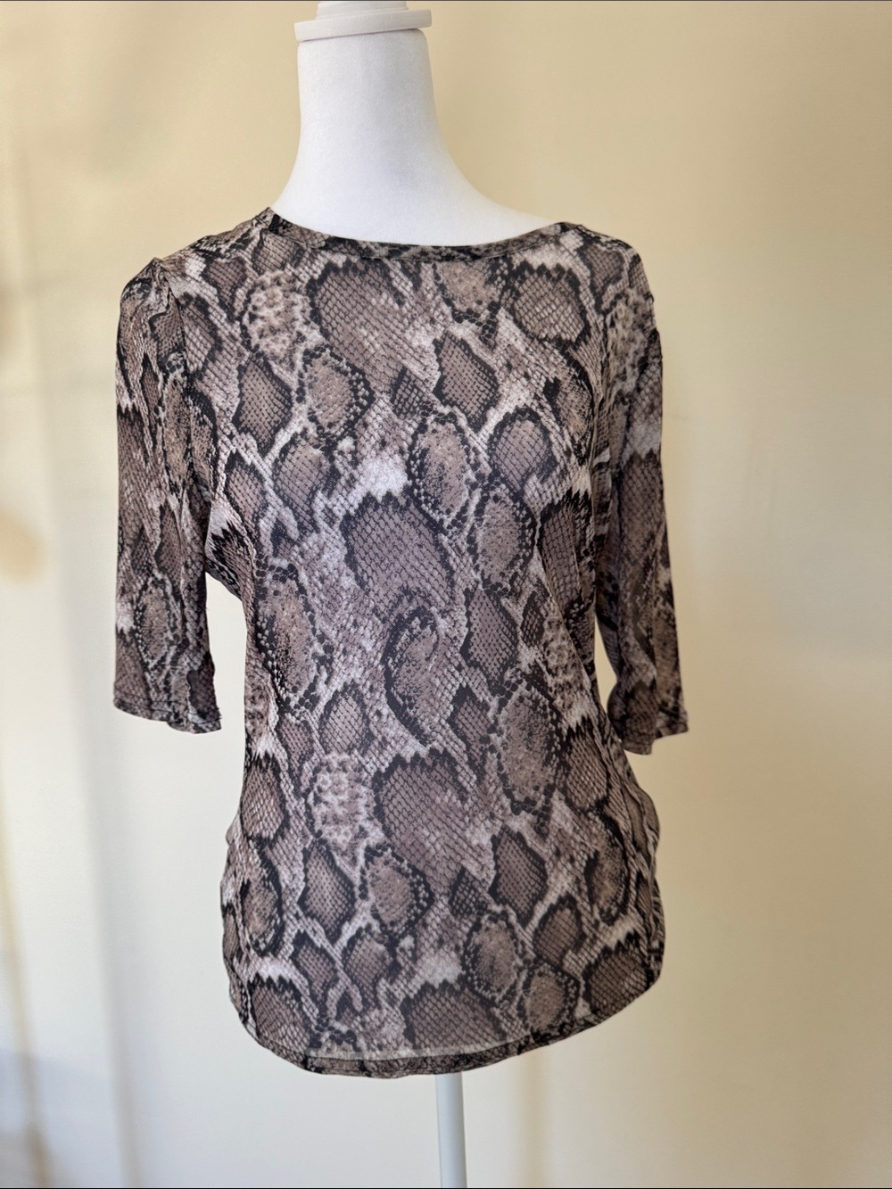 AFRM Neutral Snake-Print Short Sleeve Top